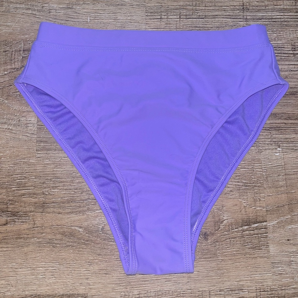 purple high-waisted bikini bottoms